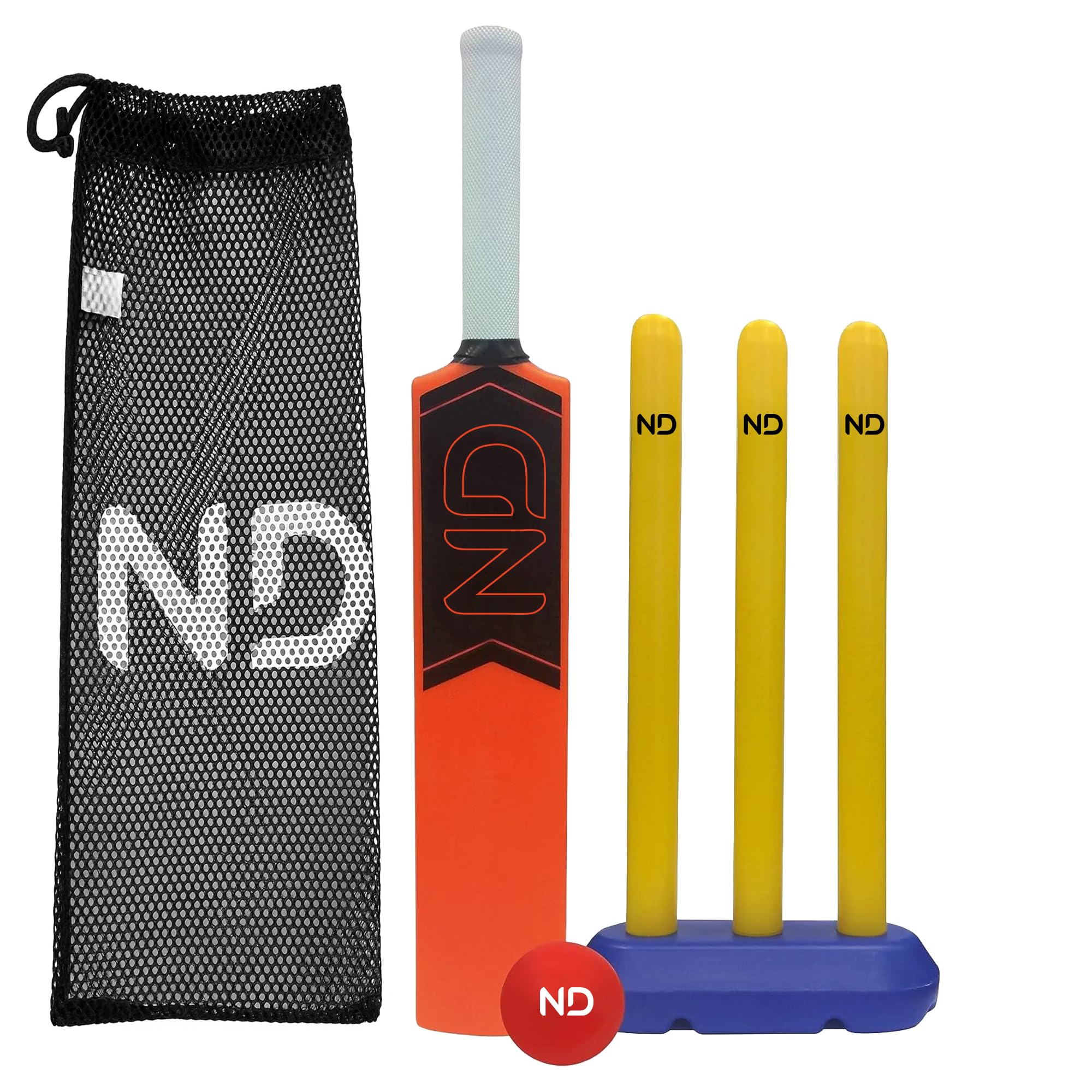 ND Sports Plastic Kids Cricket Set – High Performance & Durable Kwik Cricket Style Set for Training | Lightweight & Portable Boys & Girls Ages 3 to 9 Years (Multi Colour, 4 to 8 Years)