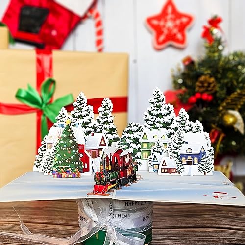 Miniatura 2 de By 22CRAFT - Tarjetas de Navidad emergentes de 22 CRAFT en 3D, tarjetas de Navidad emergentes en 3D de Train Village, tarjeta de felicitación de