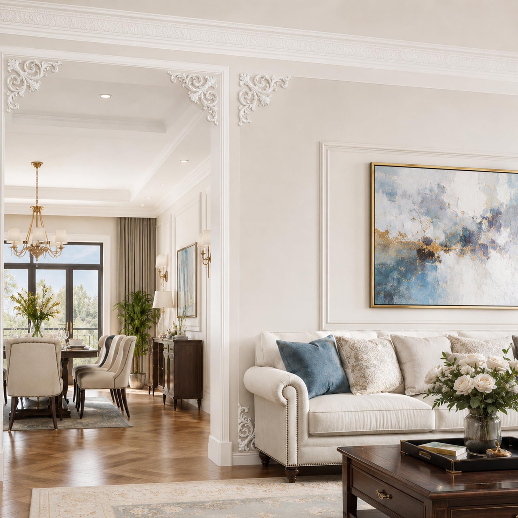 4 PCS Angolari Decorativi per Pareti E Soffitti in PU Modanature Angolari 3D con Decorazioni Floreali Profili Decorativi Verniciabili per Cornici E Angoli Elegante Finitura
