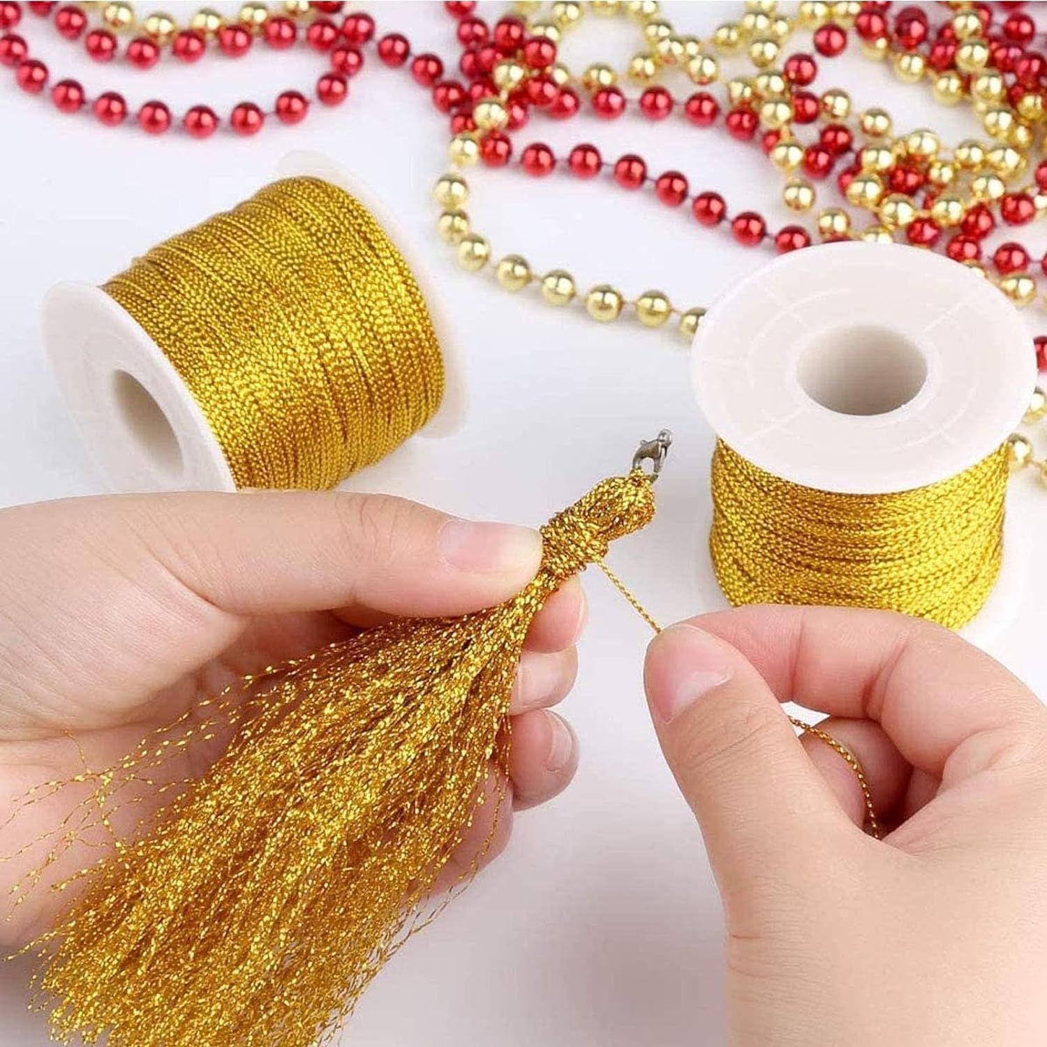 5 Rouleaux Cordon Métallique Doré 0.4mm X 50m - Fil Doré Fin Pour Bijoux Bricolage Emballage Cadeaux