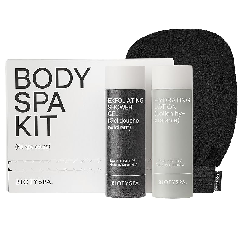 Kit corporal biotyspa com luva, gel de banho e loção, conjunto com 3 peças