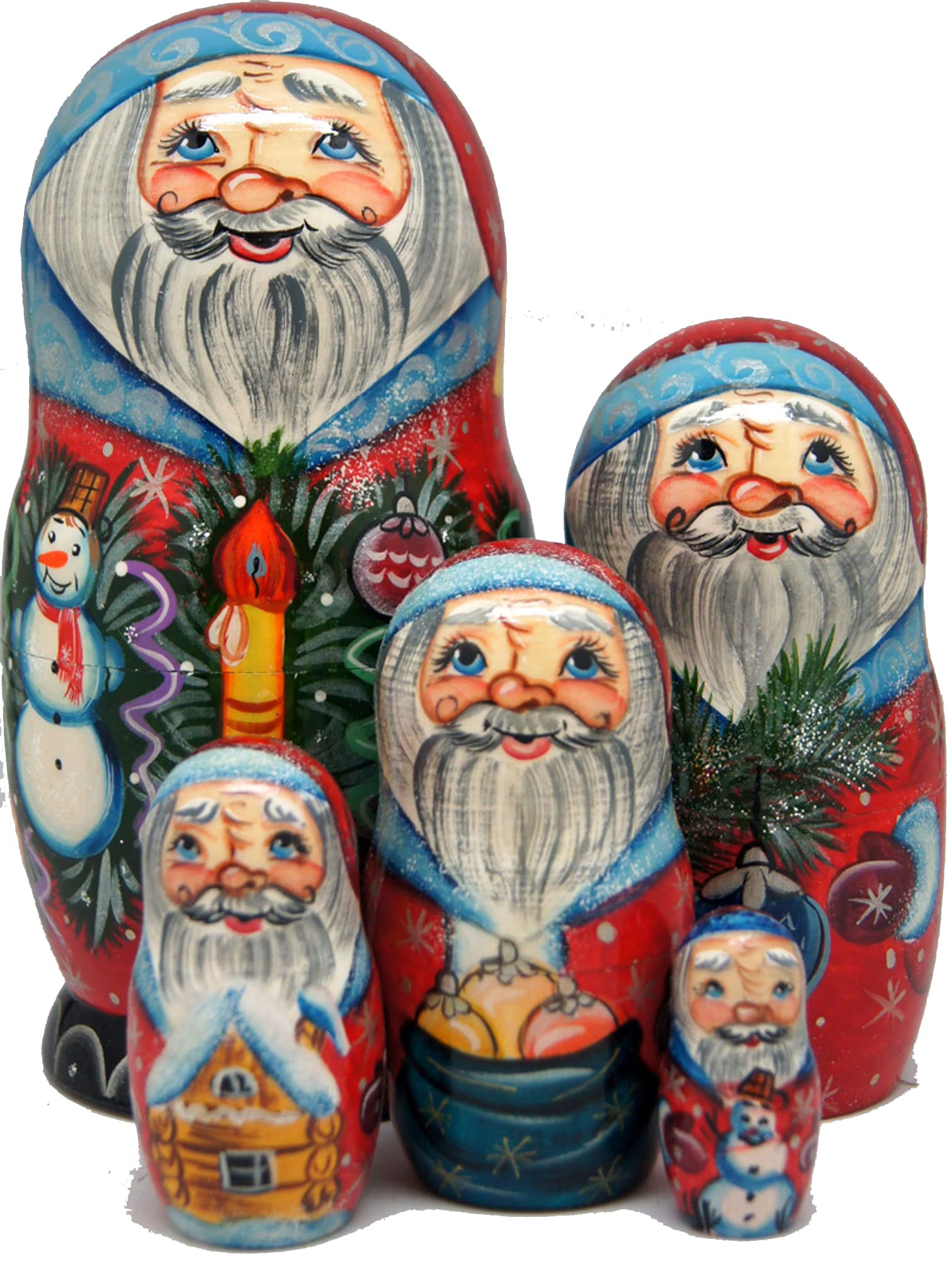 “Mr. Christmas” Large 5-Nest Doll Russian Matryoshka Wooden Stacking Nested Dolls Wooden Handmade Toys Gift for Children Christmas Mother’s Day Birthday Home Decor Wishing Gift 110171