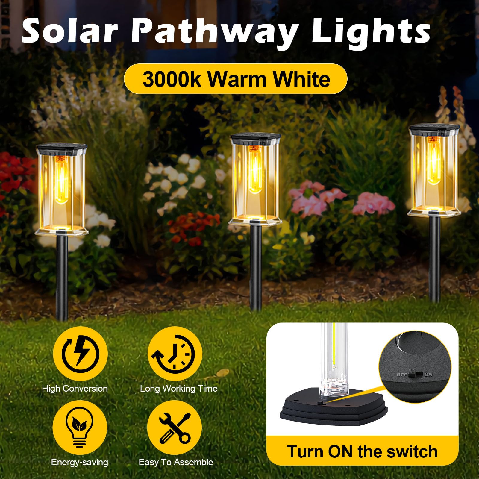 Solarleuchten für den Außenbereich, wasserdicht, solarbetrieben, mit warmweißen LED-Lichtern, Landschaftswegbeleuchtung für Auffahrt, Terrasse, Rasen, 12 Stück