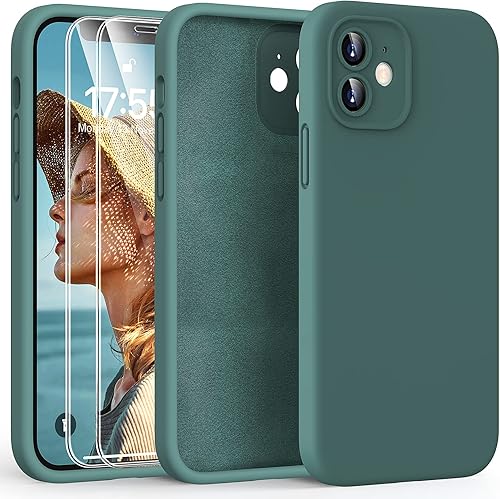HATOSHI Funda para iPhone 12, Protección mejorada de la cámara Funda de silicona líquida con 2 protectores de pantalla, forro de microfibra