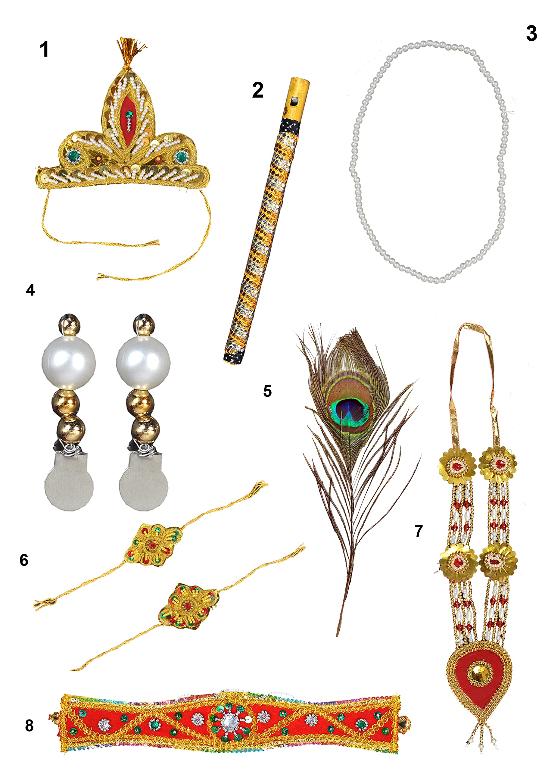 Kaku Fancy Dresses Krishna Jewellery for Kids/Janmashtami/Bal Gopal Dress/Kanha Accessories/Bal Krishna Mukut/Krishna Sringar Jewellery, Krishna Jwellery, Freesize