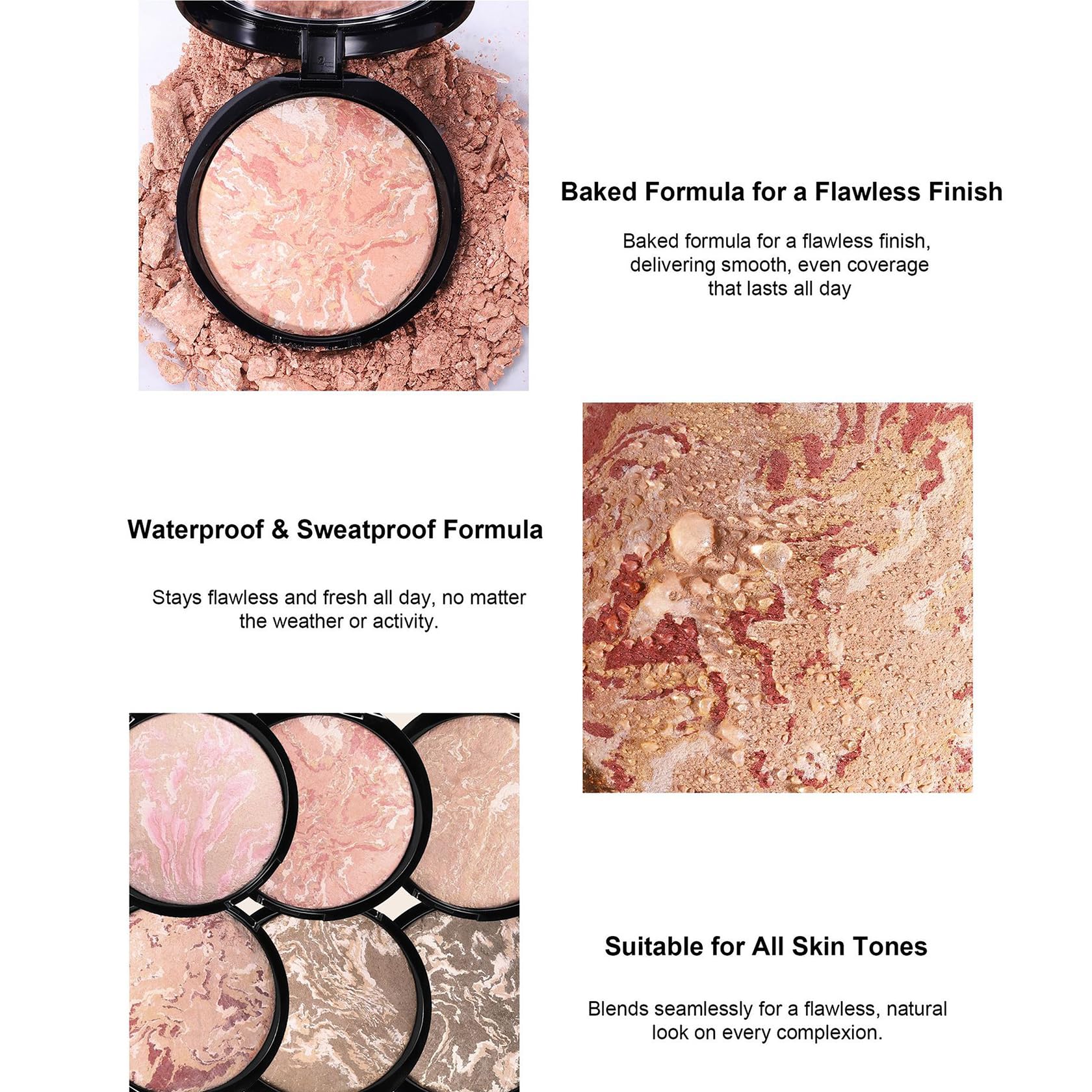 Pressed Powder Foundation with Built-In Mirror & Marbled Texture - Image 3