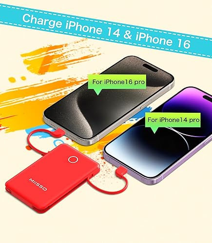 Miniatura 7 de Banco de energía ultra delgado de 6000 mAh, batería externa de 3 salidas compatible con iPhone, Samsung, Google, color rojo