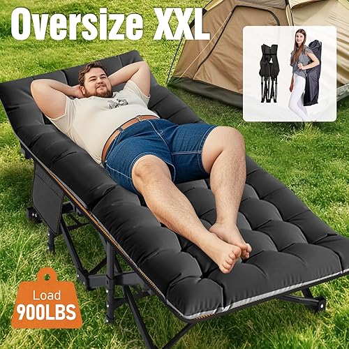 Miniatura 4 de Slsy Catre de camping plegable XXL de gran tamaño para adultos con almohadilla, catres de dormir portátiles acolchados, cama de campamento con bolsa