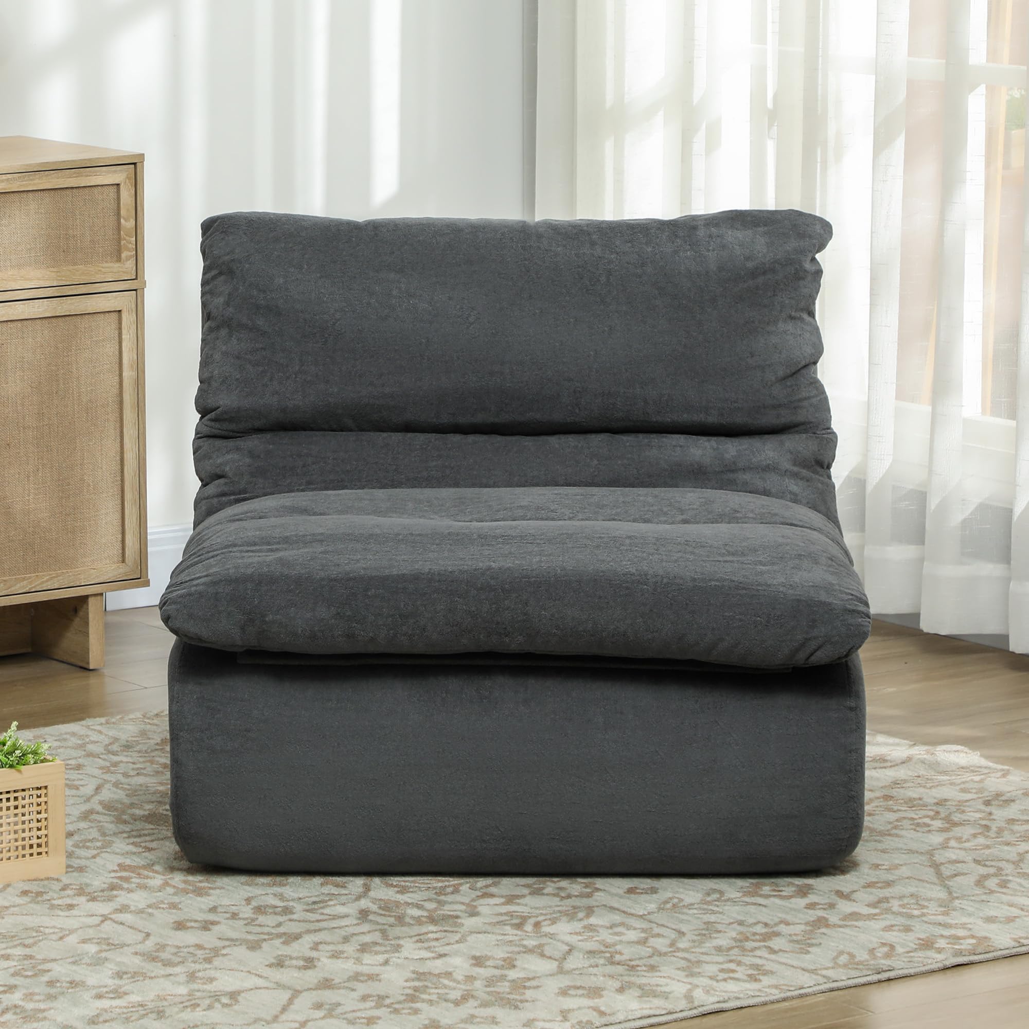 HOMCOM Bodenstuhl mit einteiligem ultrahochdichtem Schaumstoff, Bodensessel Lazy Sofa mit Samtoptik Meditationsstuhl Relaxsessel für Zuhause, Büro, Grau