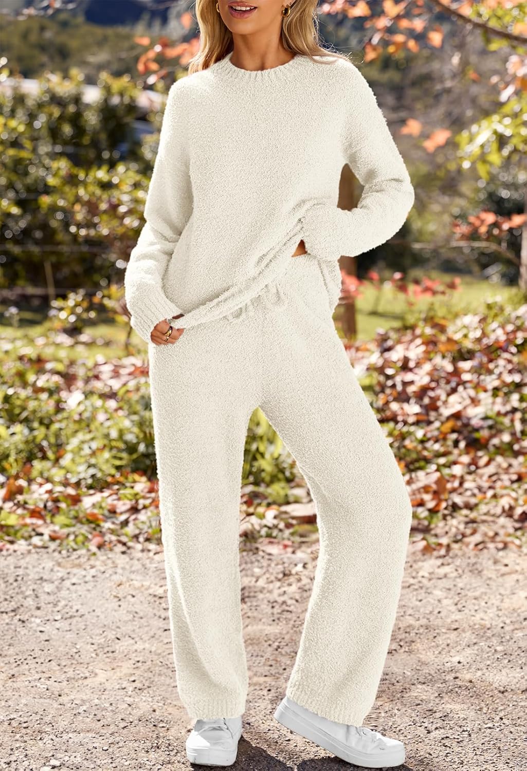 MEROKEETY Womens Pajama Sets 2026 Fall Lounge Sweater Set Cute Fuzzy Fleece 2 Piece Long Sleeve Cozy Winter Pj Outfits - Image 4