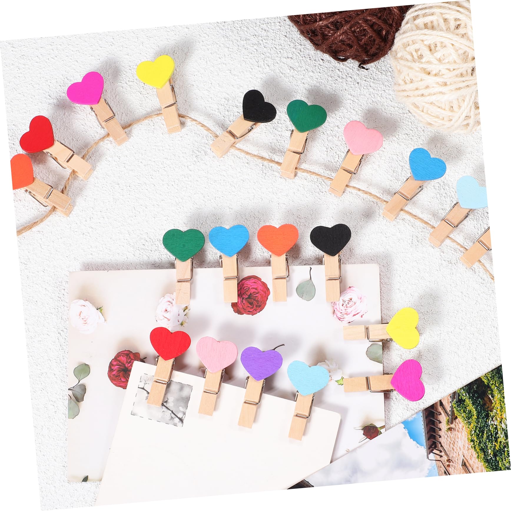 20 Pcs Heart Chalkboard Clips - Small Wooden Photo Display Clips For Crafts & Notes
