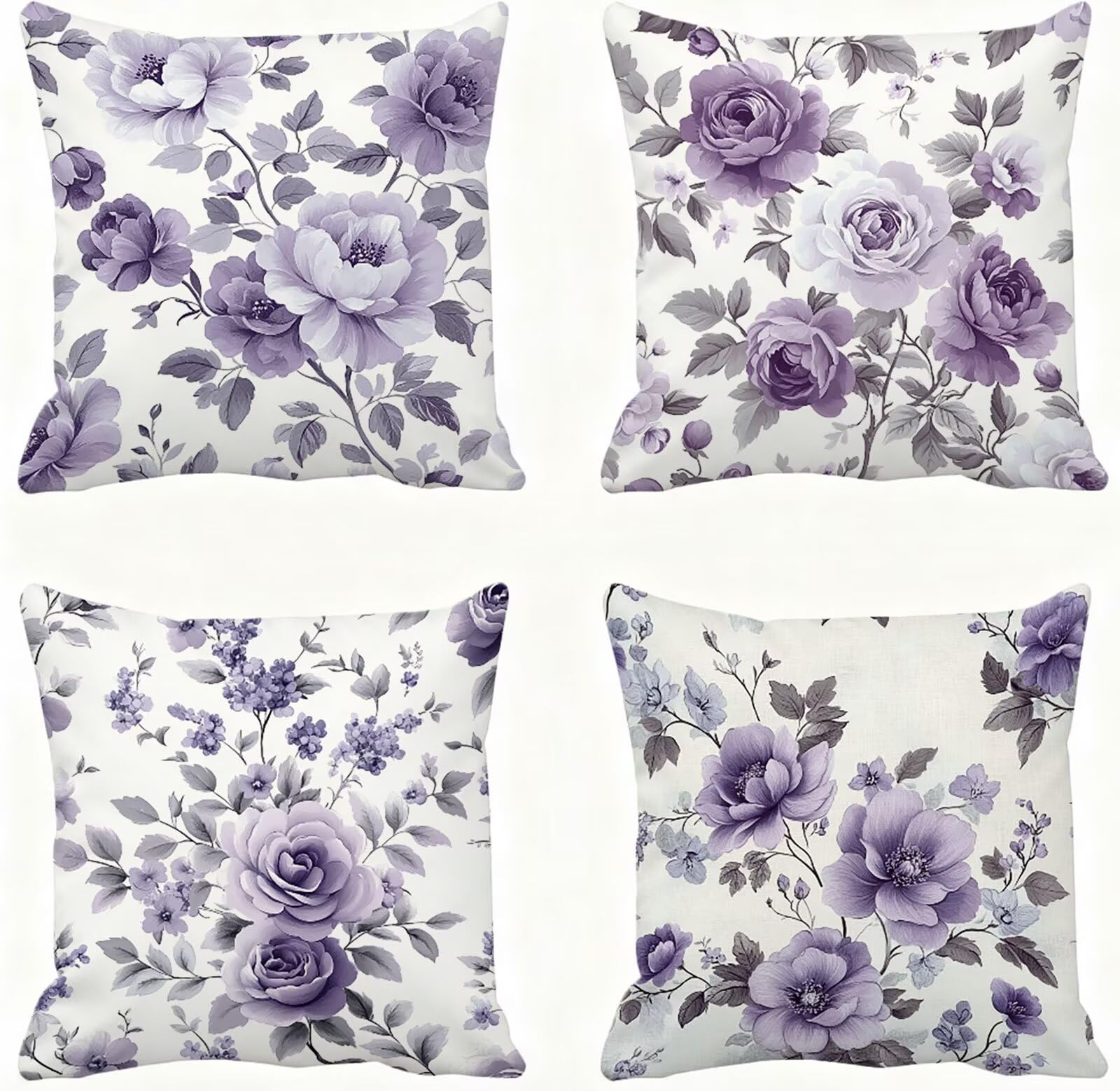 Violet Housse Coussin 60x60 Fleur Taie Oreiller 60x60 Lot de 4 Super Doux Protege Oreiller 60 x 60 Decoration Automne Taie D'oreiller Carrées Coussin Canape, pour Maison Chambre Canapé Chaise E - 371
