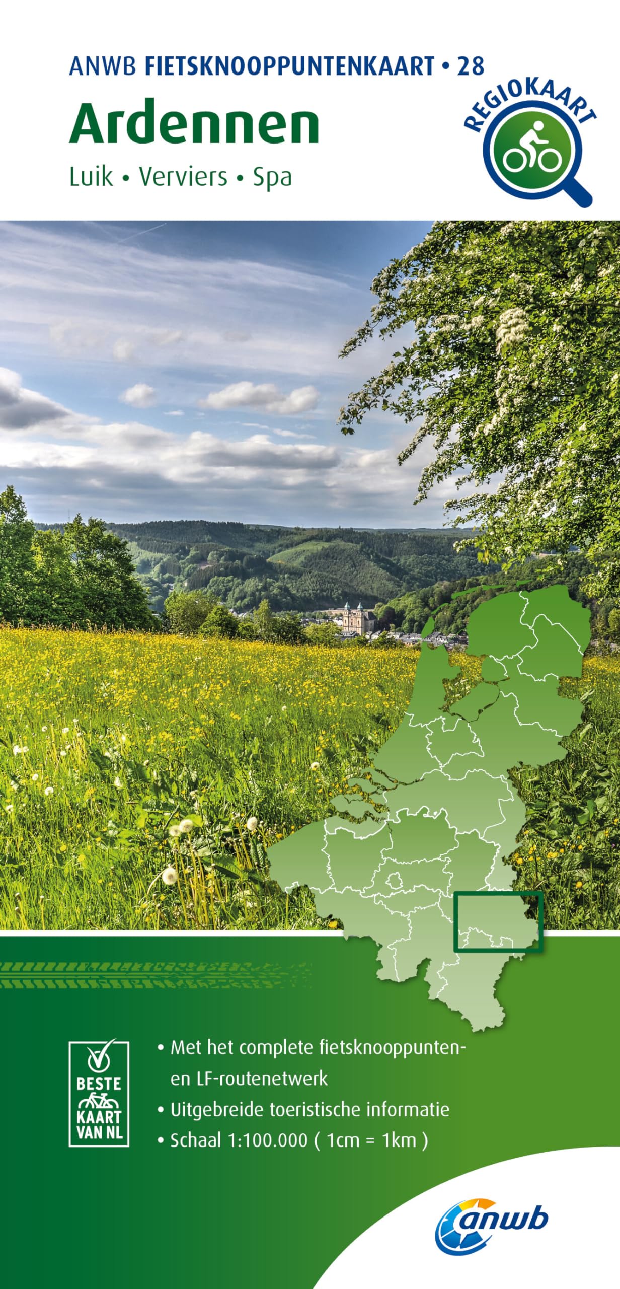 Belgian Ardennes bicycle junction maps: Luik, Verviers, Spa (ANWB Fietsknooppuntenkaart (28)): 1:100 000 (Knooppuntkaarten)