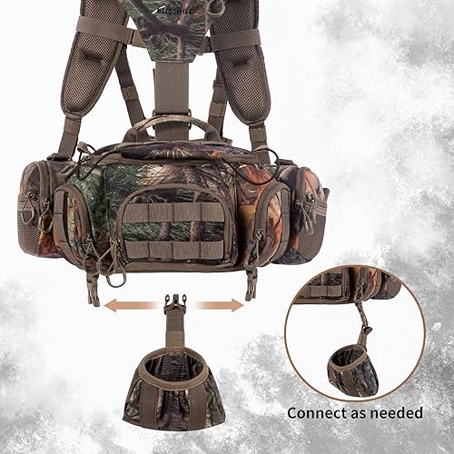 Miniatura 7 de BLISSWILL Riñonera de caza con arnés binocular con cubierta de lluvia Mochila de caza para rifle de arco, Nuevo camuflaje de hojas con paquete