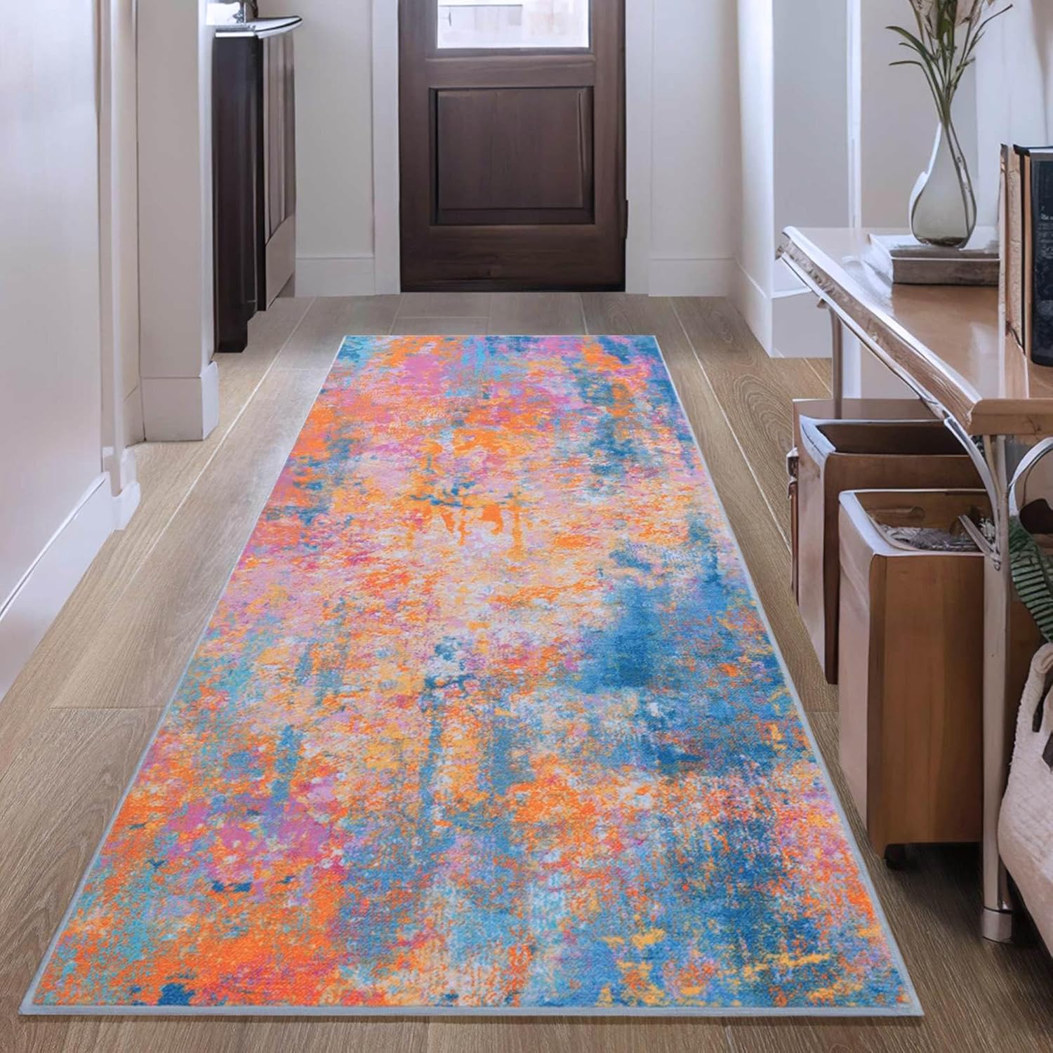 2x6 Rainbow Rug Runners for Hallways Kitchen Runner Rug Non Slip Washable Colorful Long Runner Rugs with Rubber Backing Soft Abstract Carpet Runner for Bedroom, Kitchen, Bathroom, Entryway