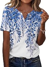 GRMLRPT T-Shirt Femme Été Imprimé Blouse Chic Col V Tops à Manches Courtes Hauts Décontracté Ete Chemisier(Multicolore,S-XXL)
