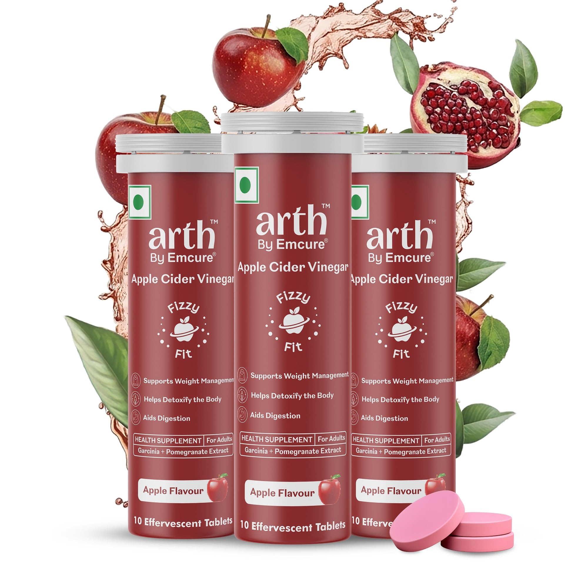 Arth Apple Cider Vinegar Effervescent Tablet With Garnicia Extract to aid appetite control | 30 tablets Pack | Weight Management & Improved digestion | 500mg ACV, Vit B6 & B12 |-image-13