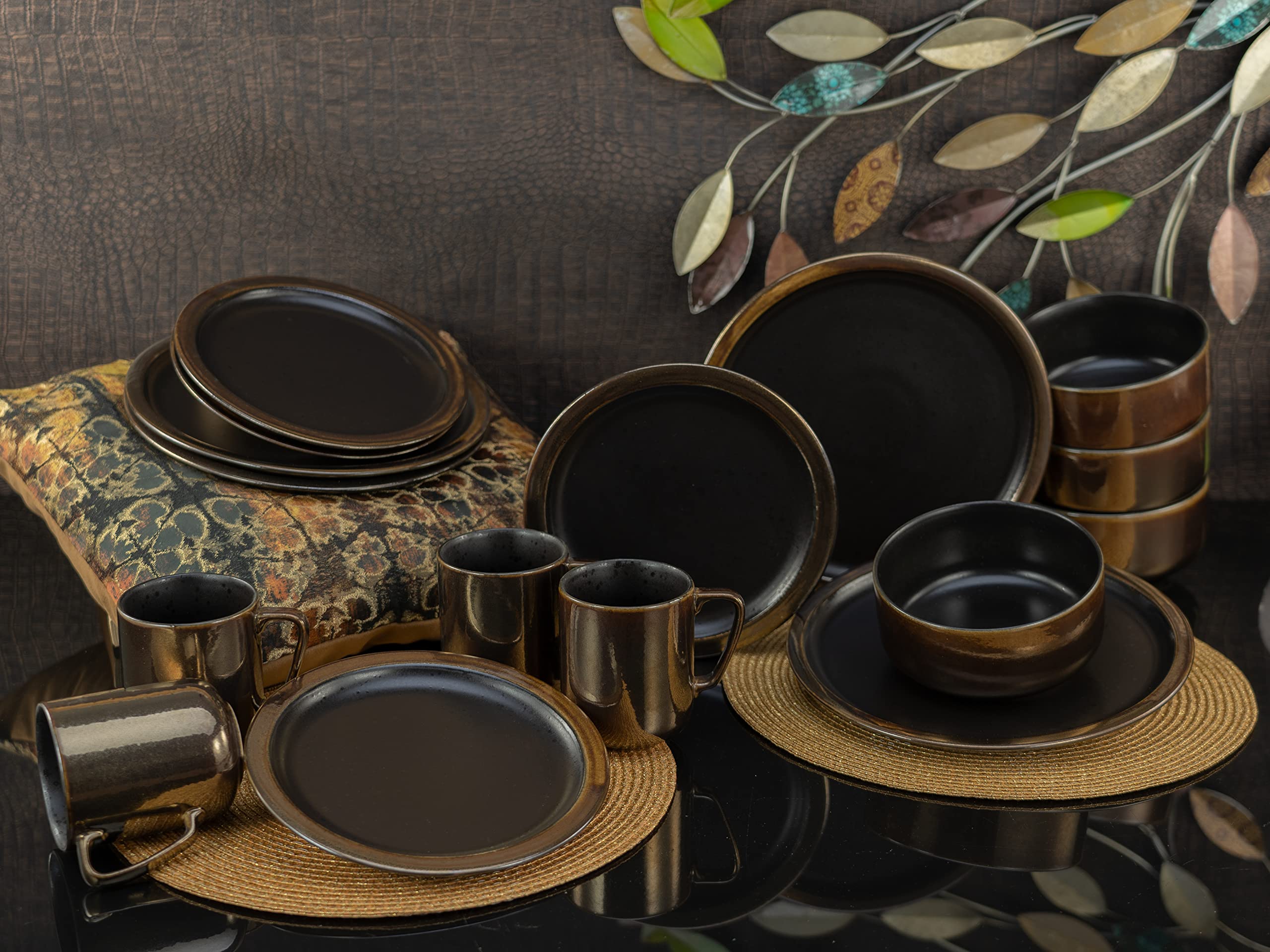 CreaTable, 23592, seria Modern Industrial, czarny, 16-częściowy zestaw naczyń, serwis kombi z kamionki, nadaje się do mycia w zmywarce i używania w kuchence mikrofalowej, wysokiej jakości produkcja