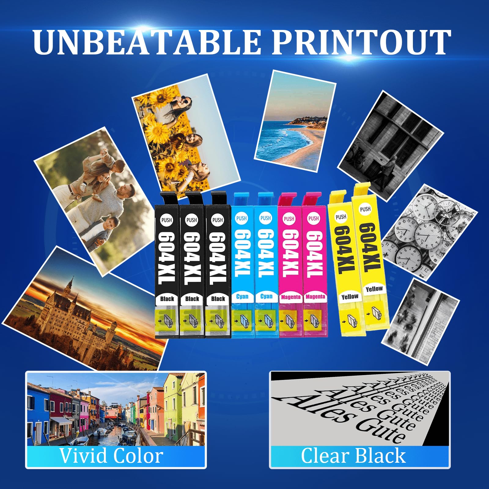 HL4win 604XL Compatibile per Cartucce Epson 604 XL Multipack per Expression Home XP-2200 XP-2205 XP-3200 XP-4200 Workforce WF-2910 WF-2930 WF-2950 (3 Nero, 2 Ciano, 2 Magenta, 2 Giallo)