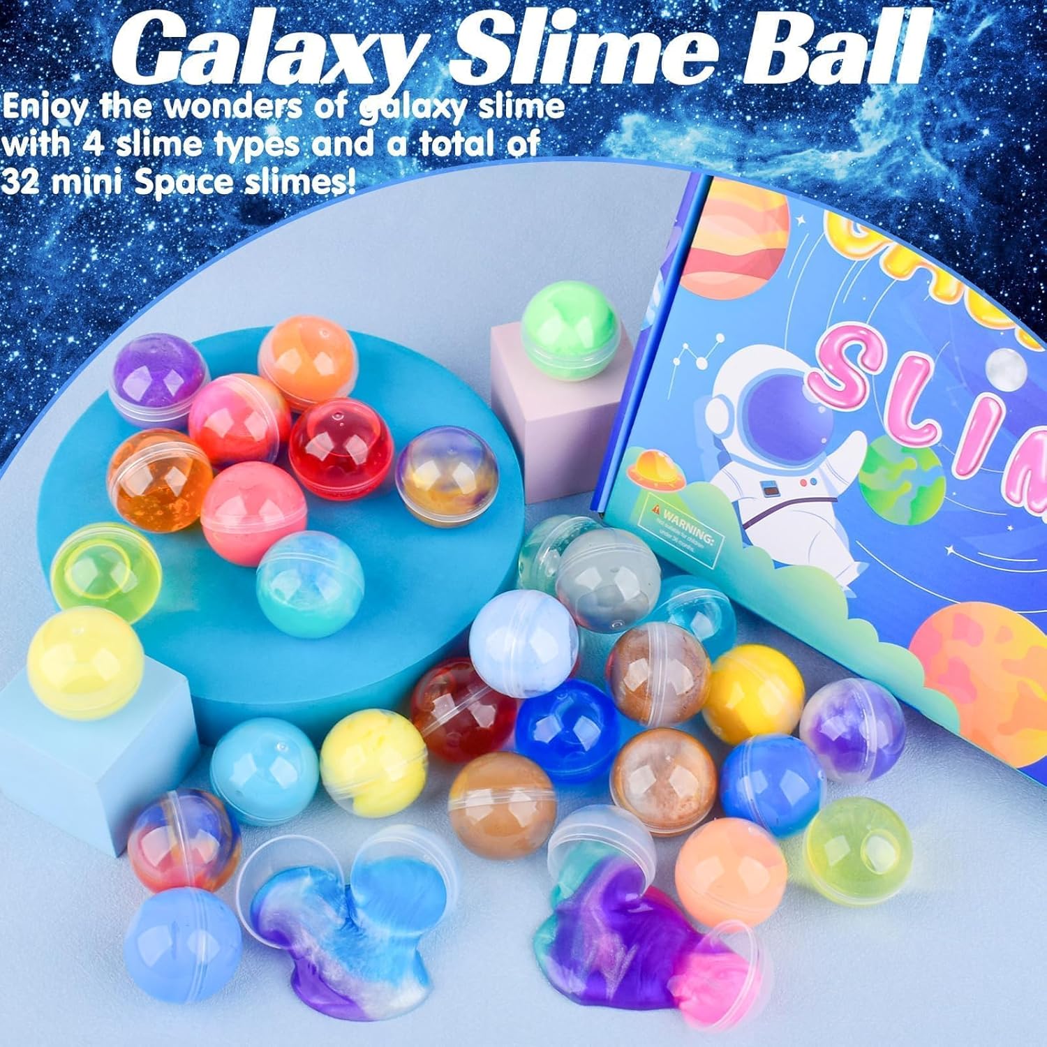 Slime Party Favors, 32 Pack Galaxy Slime Balls - Stretchy, Non-Sticky Stress Relief, Color Slime Toys for Girls and Boys, Easter Basket Stuffers, Classroom Rewards, Birthday Party Favors