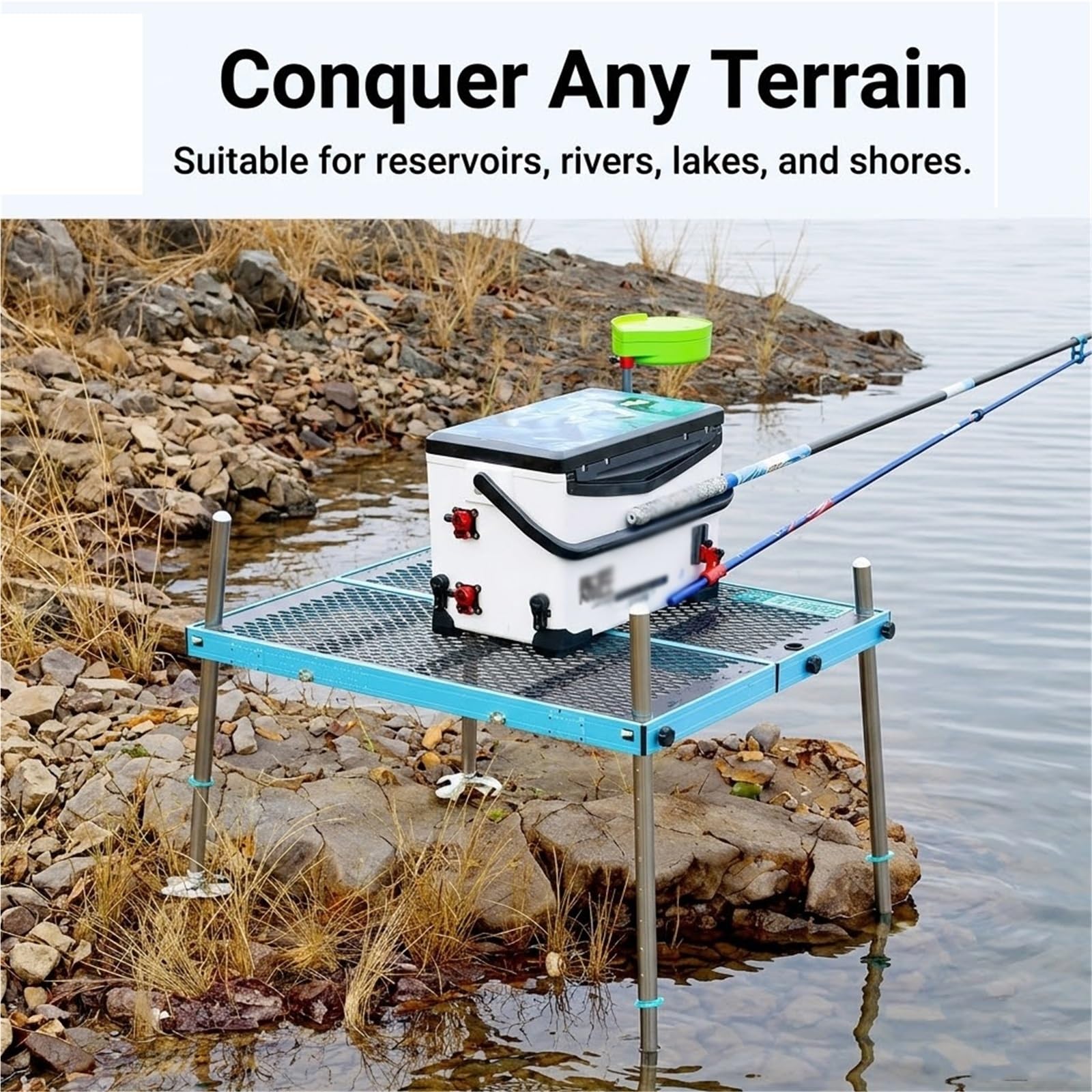 Plateforme de pêche en aluminium robuste, station pliable avec pieds réglables, capacité de 453,6 kg, idéale pour les berges de rivière et les griffes de boue
