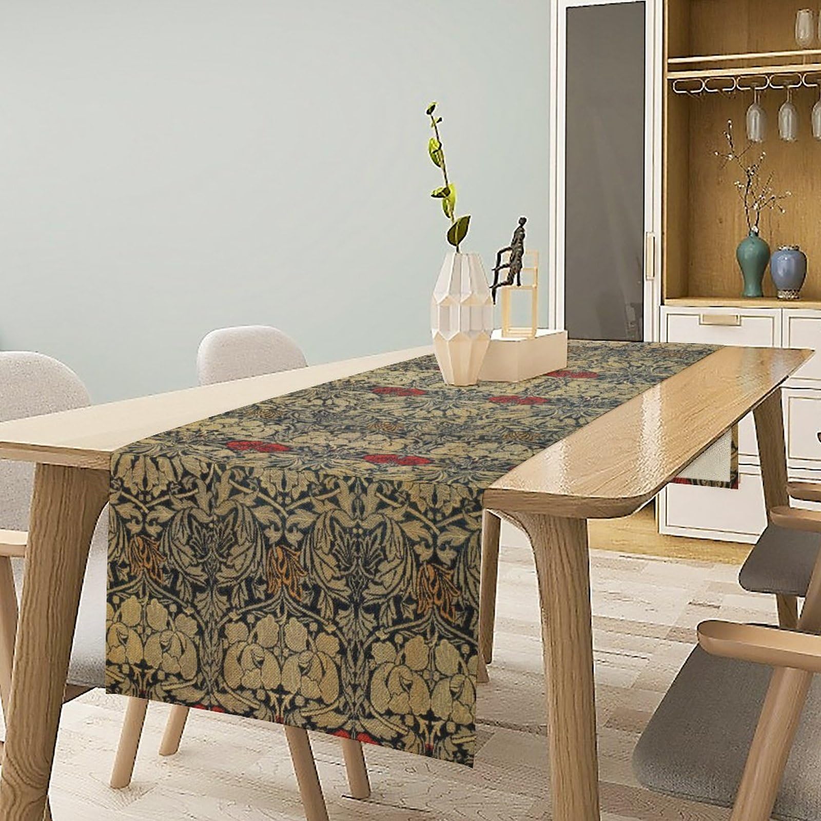 Amazon｜William Morris レッドフラワーテーブルランナー ヴィンテージ