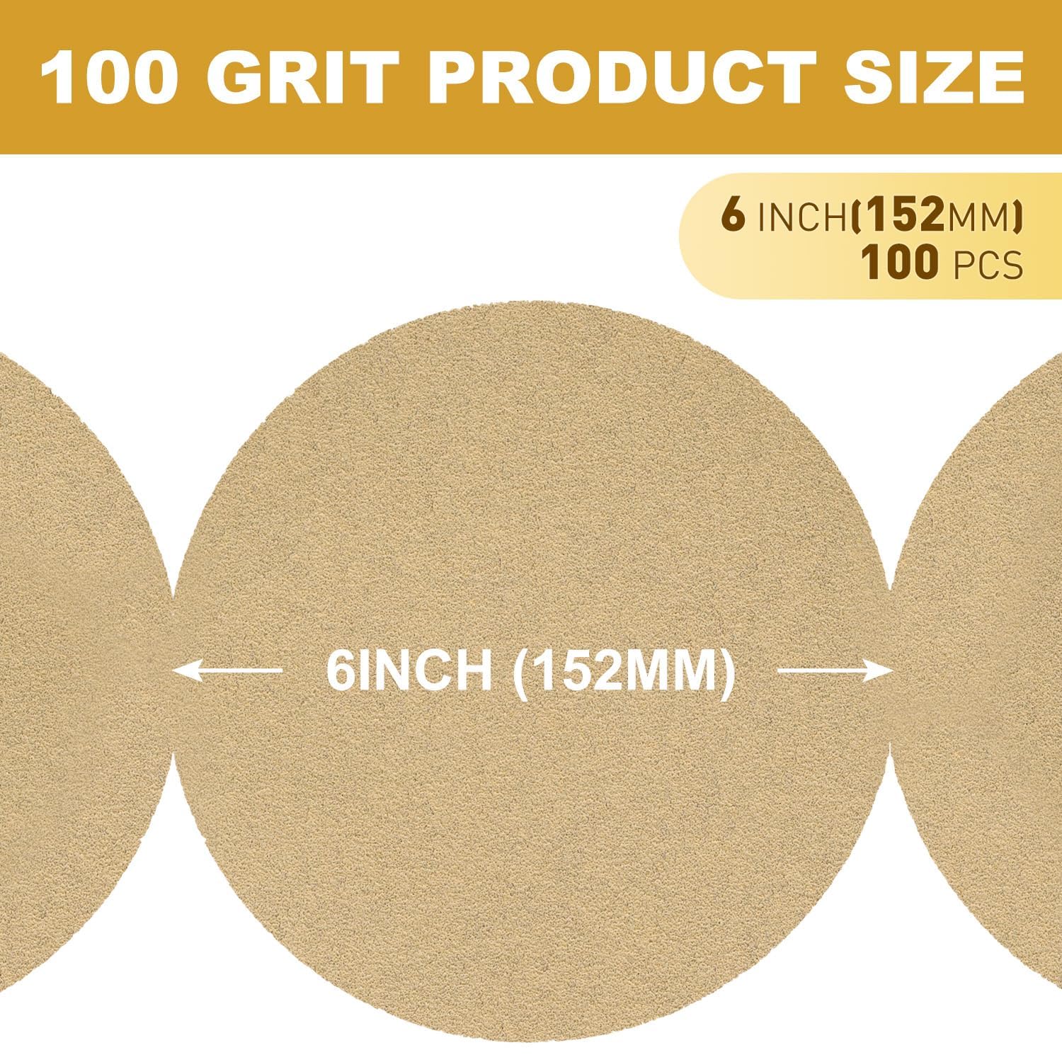 100PCS 6 inch PSA Sanding Discs 100 Grit Self Adhesive Sticky-Back Sandpaper for DA Sander Orbital Sander Aluminum Oxide Sanding Disc Roll for Woodworking Metal Finishing