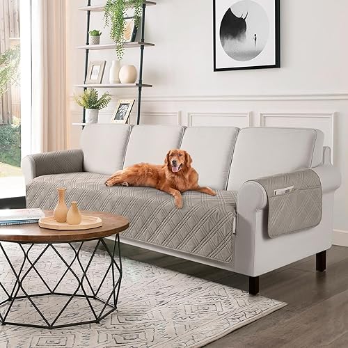 Miniatura 37 de TAOCOCO Fundas de sofá impermeables extragrandes para mascotas y perros con respaldo antideslizante, fundas para asientos de sofá con bolsillo para