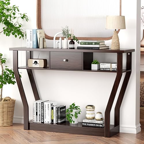 KOTEK Mesa consola de 47 pulgadas con cajón de almacenamiento y estantes, mesa de sofá estrecha, mesa de vestíbulo decorativa, mesa de entrada para