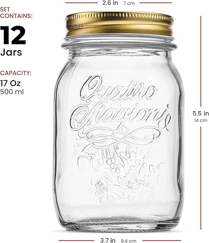 Miniatura 2 de Bormioli Rocco Quattro Stagioni - Tarros de vidrio (12 unidades), recipientes de almacenamiento de 17 onzas con tapas de metal herméticas para