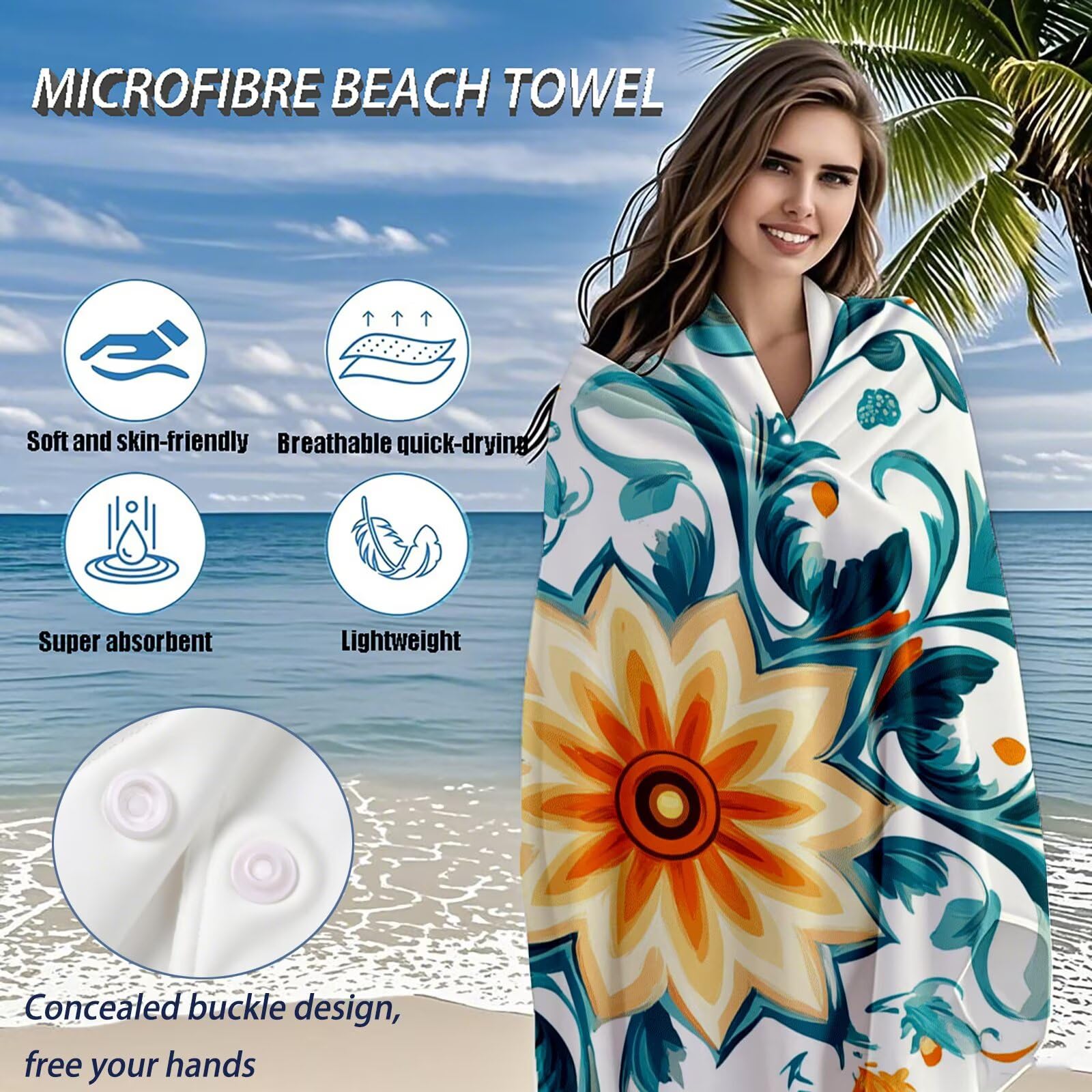 Mikrofaser Strandtuch 180x100 cm, Strandtuch Retro Sandfrei, Schnelltrocknendes und Strand Sonnenschutz Funktion Mikrofaser Handtuch groß für Badezimmer Strand Schwimmen Camping Strand Zubehör Q-298