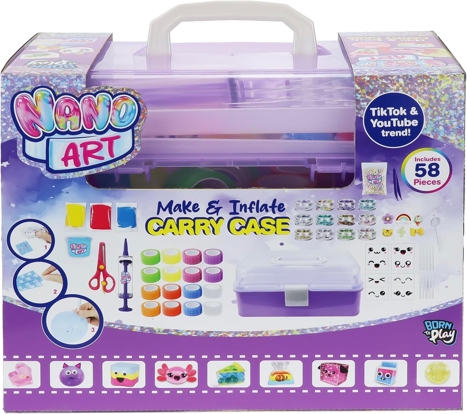 Nano Art Deluxe Make & Inflate Carry Case, Viral Nano Tape Craft Kit with Inflating Tools & Storage Case, Ultimate DIY Creative Set for Kids.