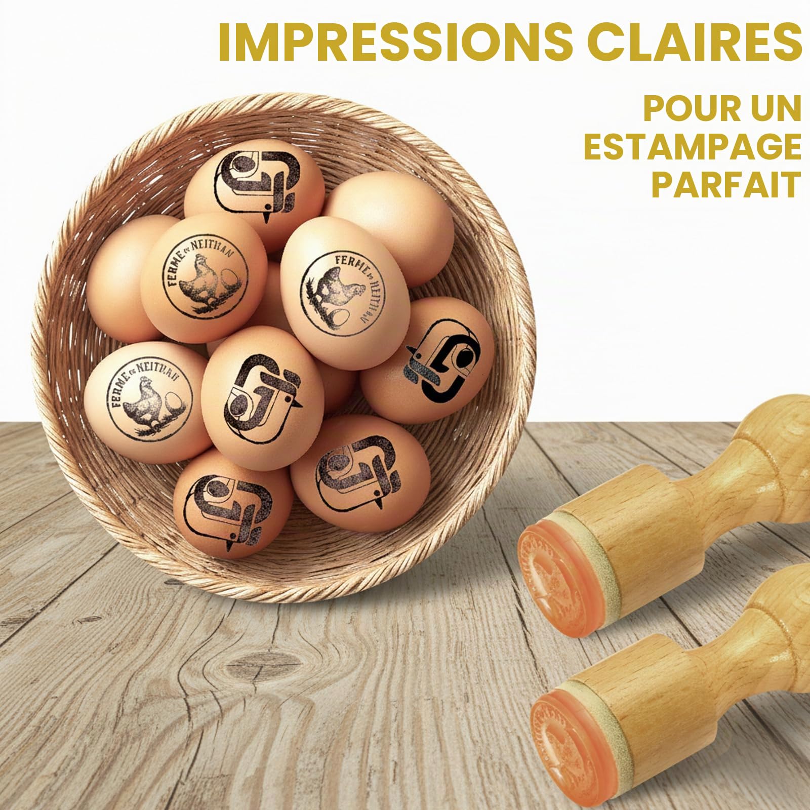 Tampon personnalisé pour œufs – Tampons de marquage personnalisés pour œufs avec tampon encreur pour œufs frais à la ferme, marqueurs d’œufs faits maison, outil de tampon avec logo/texte personnalisé