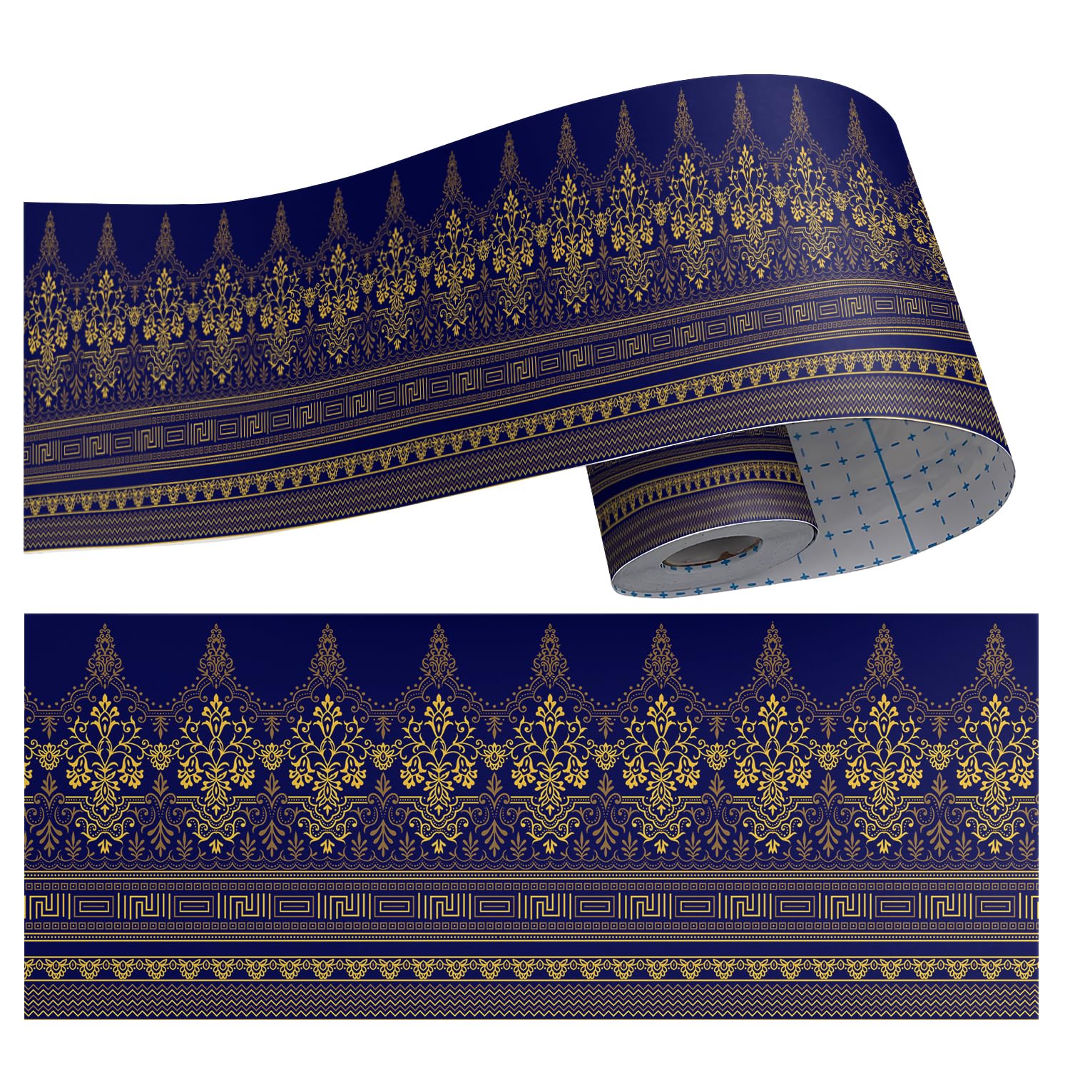 WALL-KNACK Vintage Royal Blue Yellow Geometric Damask Flower Wallpaper Border