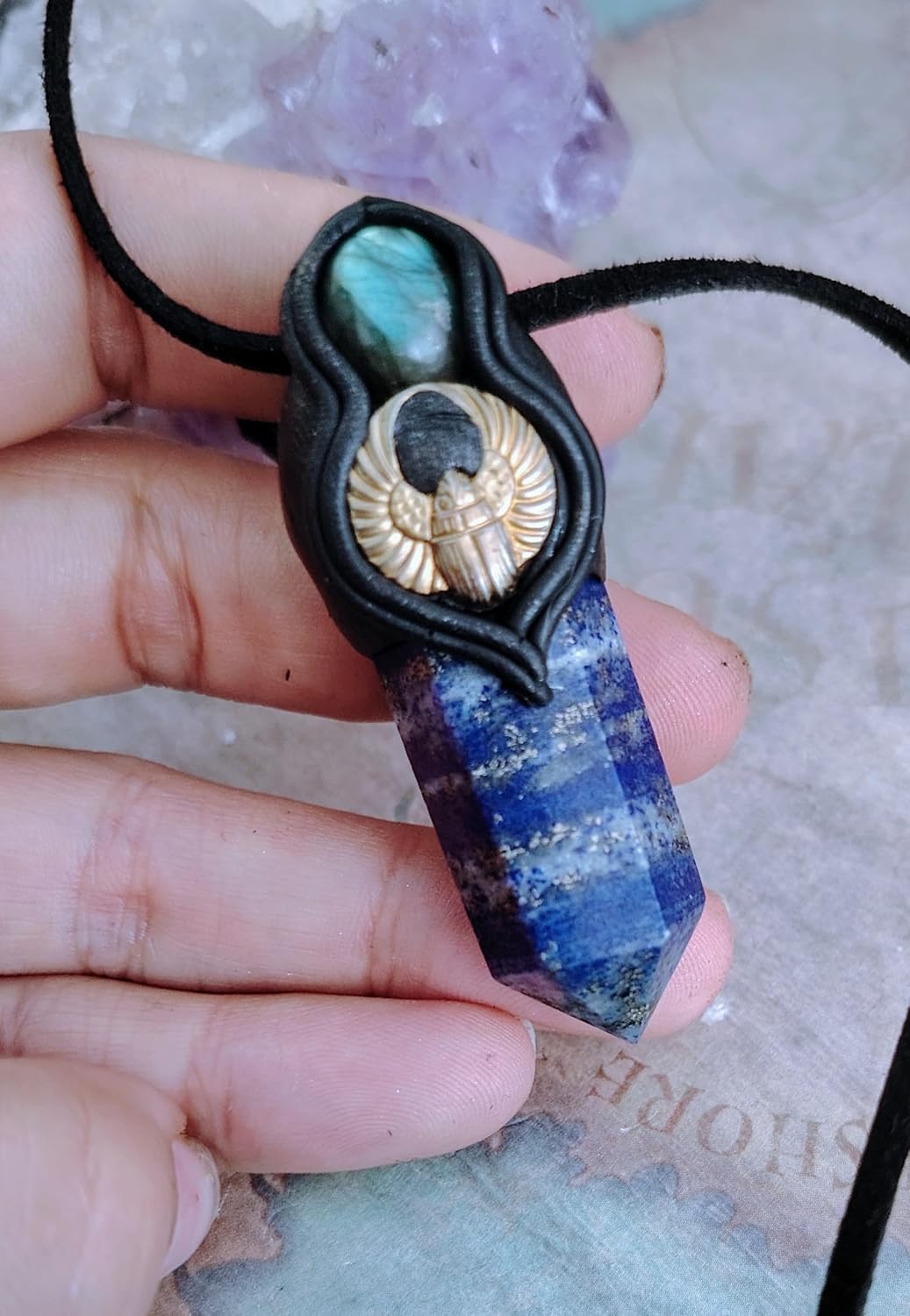 | Egyptian Revival Scarab Necklace | Egypt Gold Winged Khepri Beetle Symbol | Amulet Talisman Luck and Protection Insect