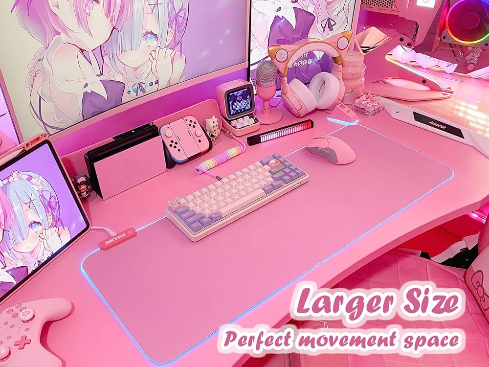 パソコン　マウスパッド　ピンク Amazon.co.jp: JMIYAV ピンク RGB ゲーミングマウスパッド 31.5x12