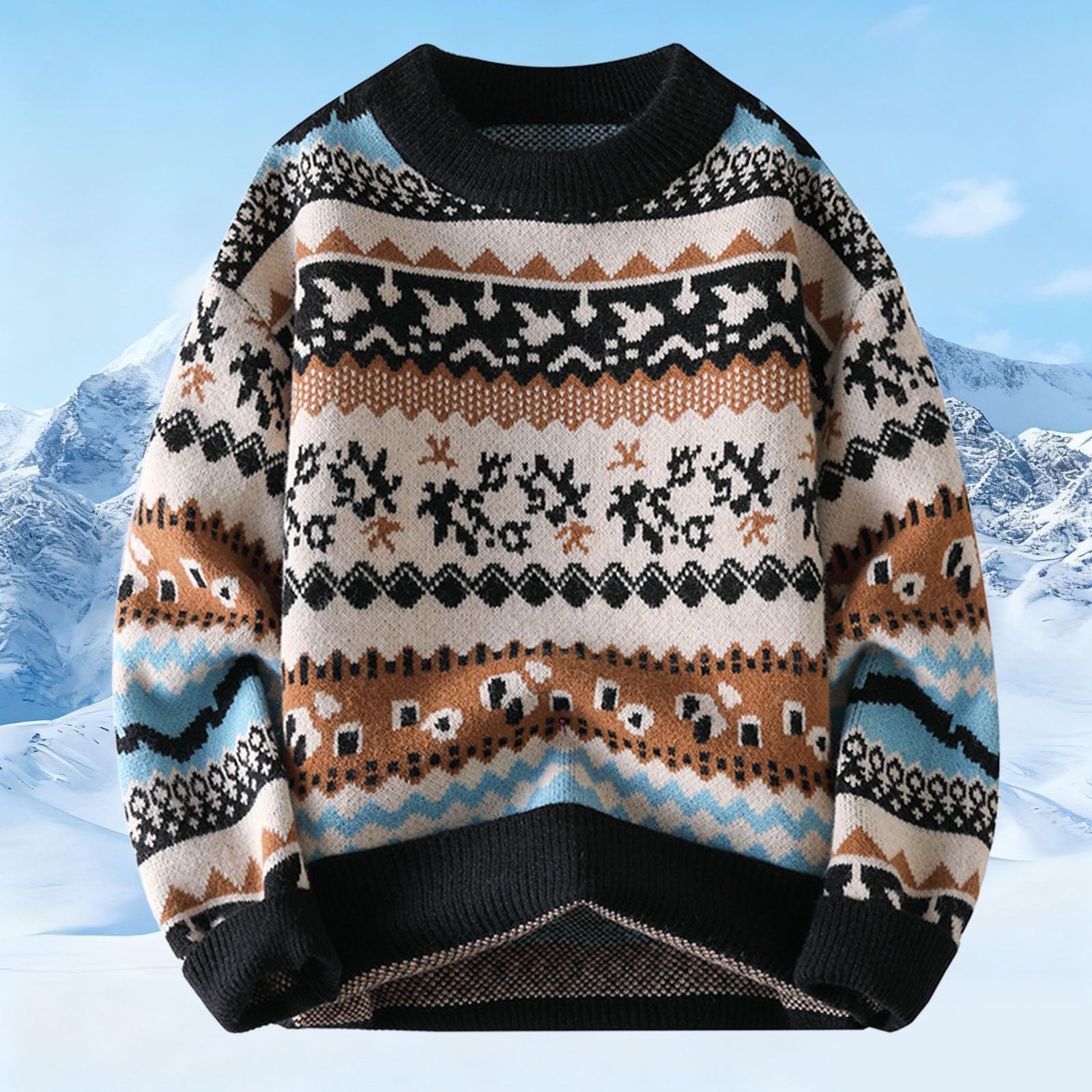 Generisch Jersey de punto para hombre de invierno, informal, cuello redondo, manga larga, jacquard, cálido, de punto fino, de invierno, para el trabajo, para el tiempo libre