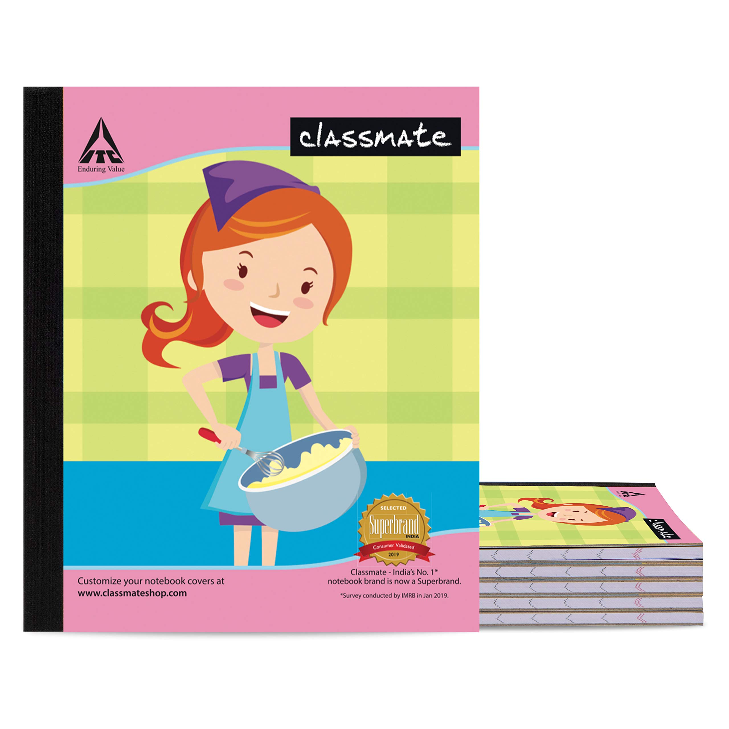Classmate Notebook - Unruled, 172 Pages, 190 mm x 155 mm - Pack of 5