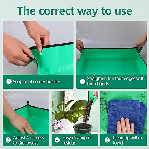 Miniatura 4 de Tapete de trasplante para plantas de interior, bandeja para macetas gruesa e impermeable de 19.7 x 19.7 pulgadas, tapete plegable portátil para