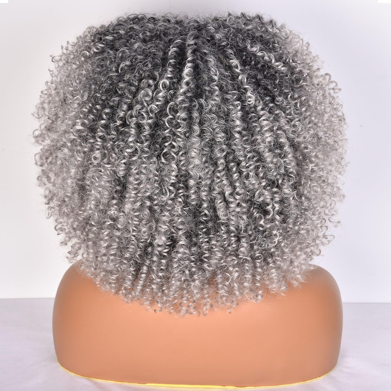 Lizzy 10 Inch Afro Curly Wigs for Black Women Synthetic Afro Wig with Bangs Heat Resistant Short Kinky Curly Wigs for Cosplay and Daily (Ombre Grey) - Image 3