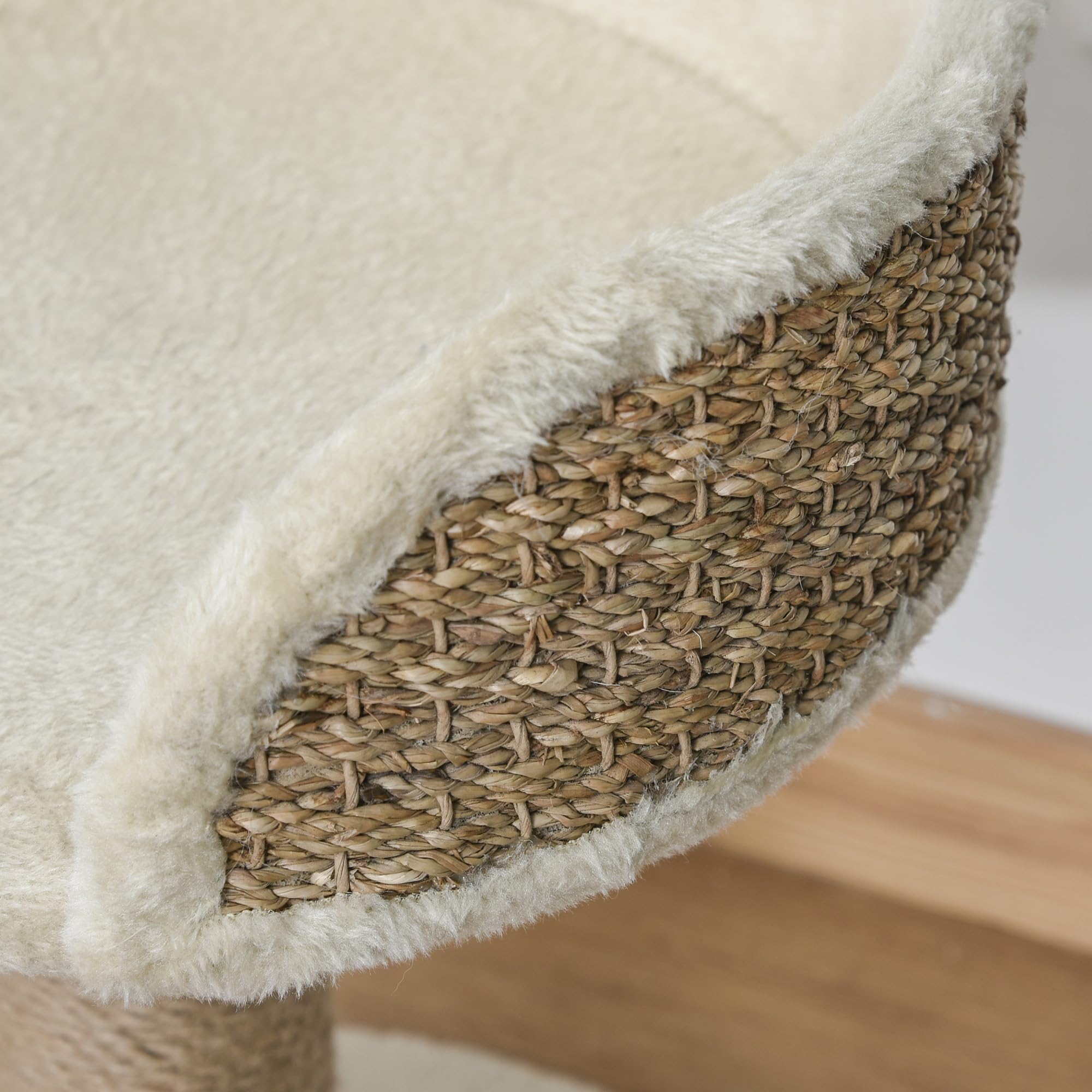 PawHut Albero Tiragraffi per Gatti Adulti e Gattini, Trespolo con Lettino per Gatti, Palo in Juta e Pallina Appesa, 40x40x49cm, Beige