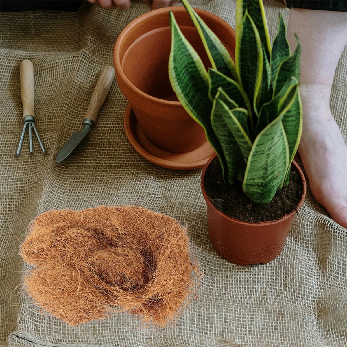 Fibra Natural para Macetas 3 Bolsas 300g 100g Cada Una Revestimiento Orgánico para Plantas y Hortalizas Alta Aireación y Retención de Humedad Cubierta Transpirable para
