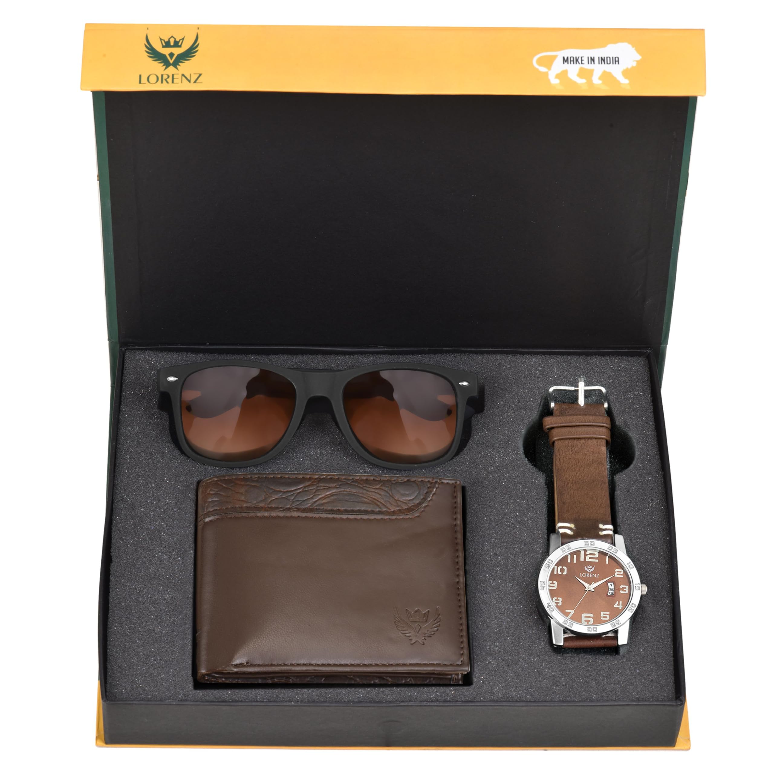 LORENZ Gift Set Combo of Mens Brown Watch, Brown Wallet & Brown Sunglasses | CM-3070SN13-WL-9 (B097BWXVLG) Amazon Price History, Amazon Price Tracker