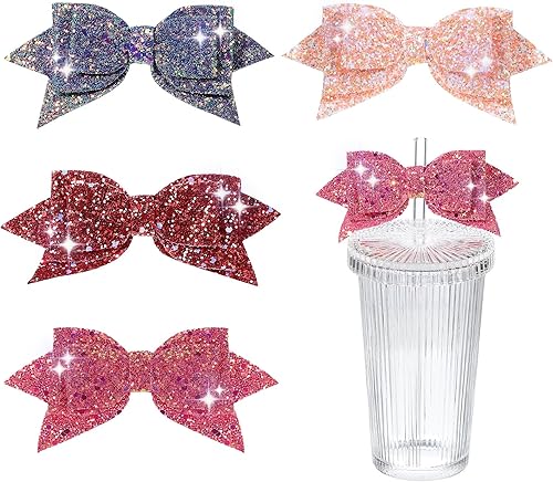 4 adornos para pajitas con lazo, adorno decorativo para vaso con purpurina, para decoración de pajilla, molde para el hogar