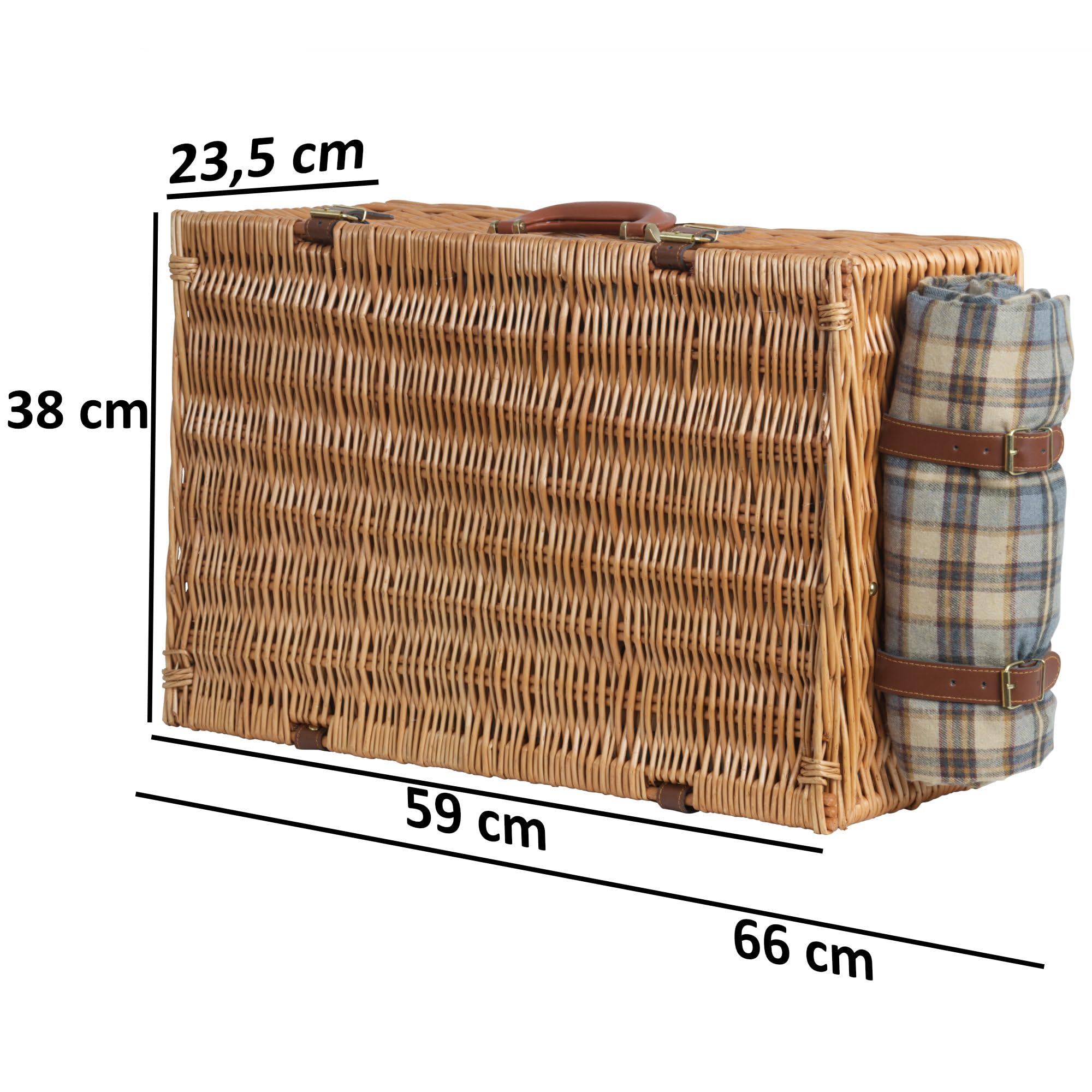 CampFeuer Cesta de Mimbre para Picnic con Vajilla y Compartimento Refrigerador | 4 Personas | 29 Piezas | Set de Picnic con Platos de Cerámica, Cubiertos, Copas y Cuchillo de Camarero