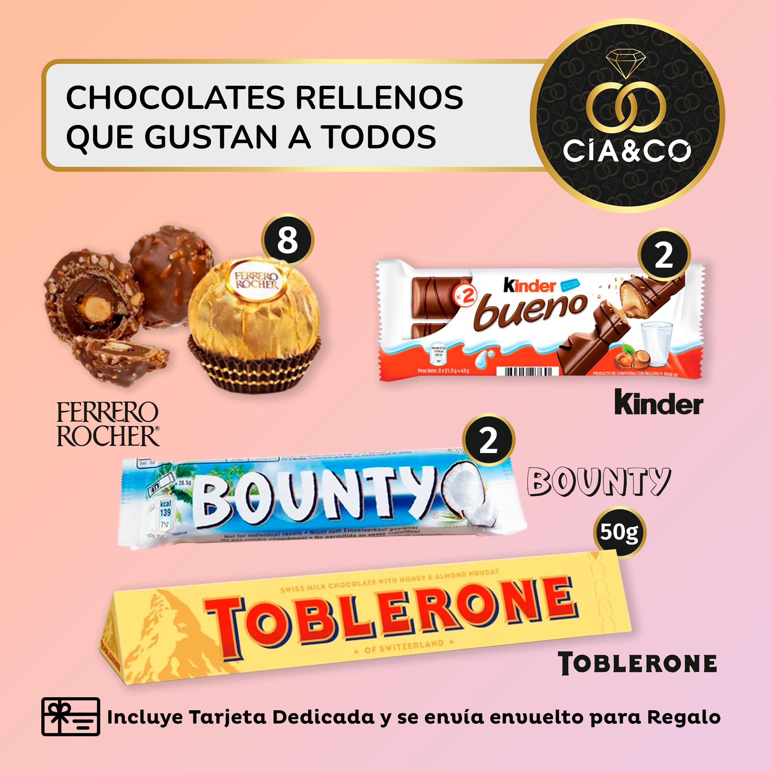 Lote Corazón: Regalo Dulce San Valentín – Lote de Chocolates y Bombones Variados con Caja Roja de Bombones · Ferrero Rocher, Kinder Bueno, Toblerone · Envoltorio Regalo + Tarjeta Personalizable