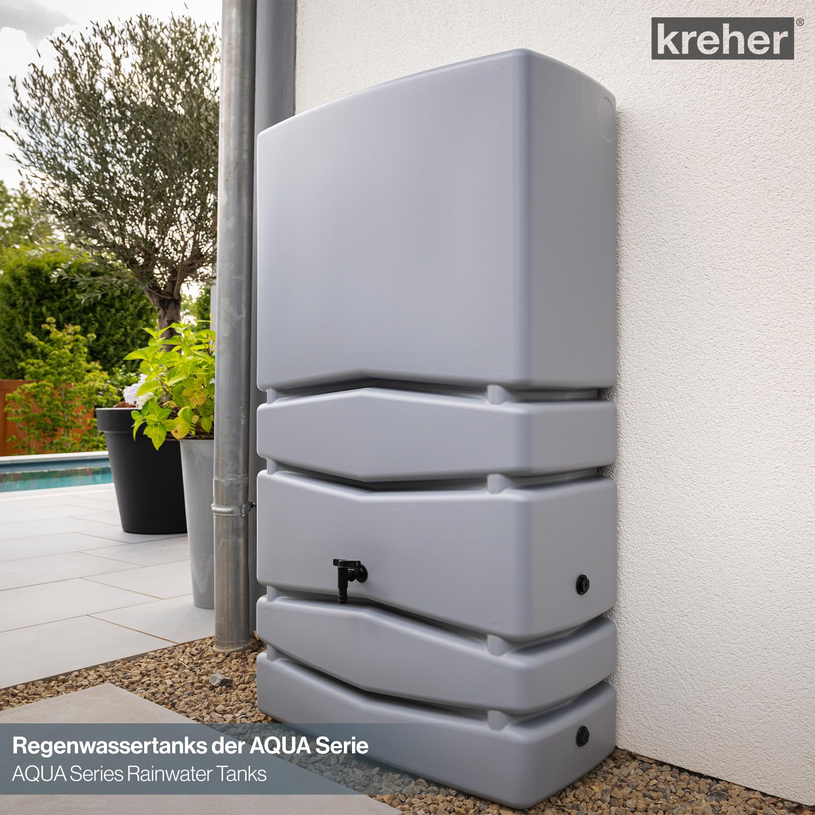 Kreher XXL Wassertonne Aqua Tower 450 L, Grau