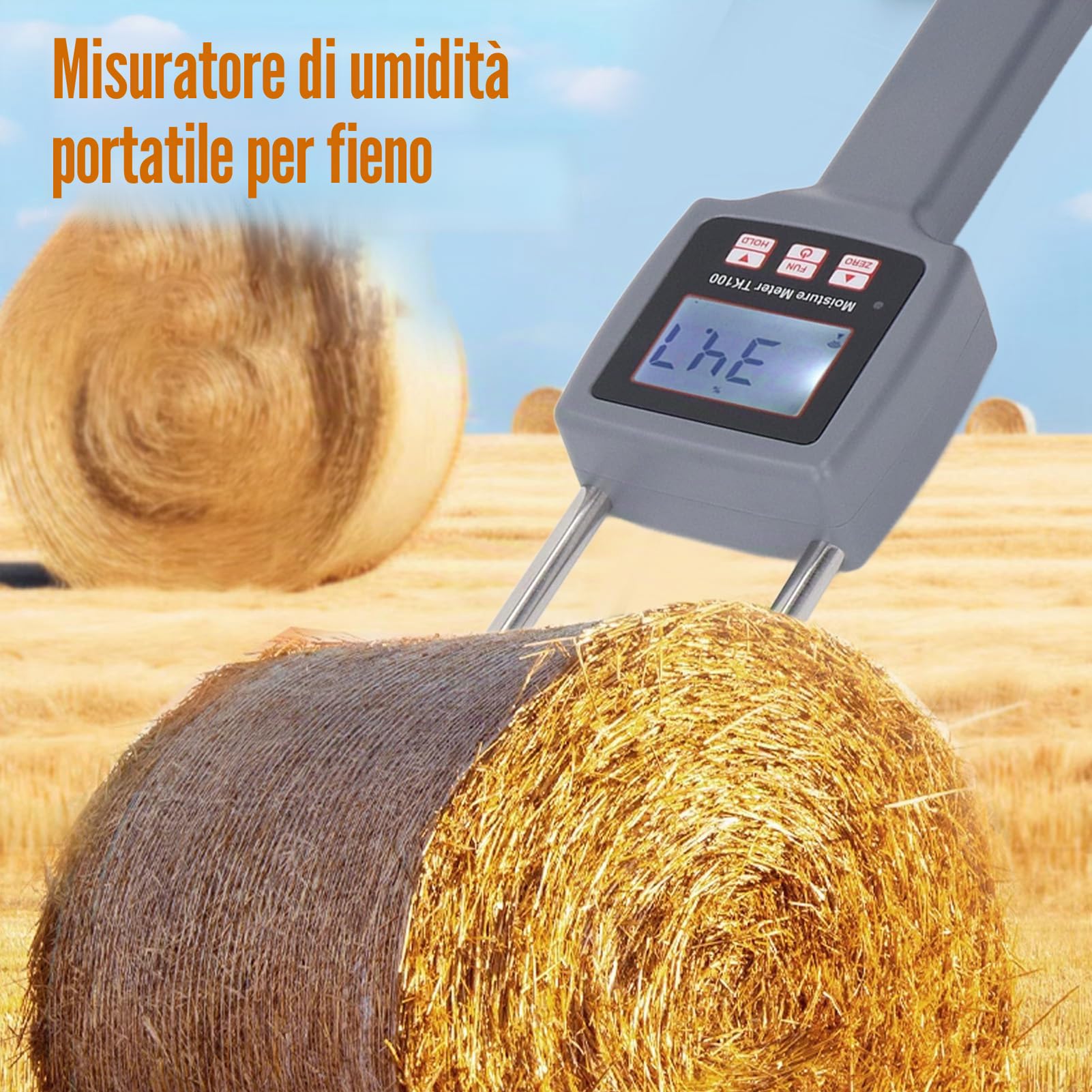 Fabater Misuratore di umidità del Fieno Portatile TK100H, Misuratore di umidità per Fieno con Sonda, Display Retroilluminato per Fieno, da Foraggio, Leymus Chinensis, Medica