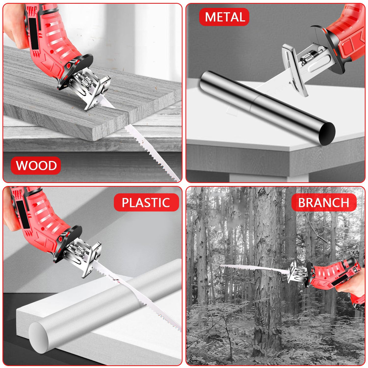 Sierra Eléctrica para Huesos con Batería, Hoja De Sierra De Acero Inoxidable De 0-3000rpm, Iluminación LED, Sierra Alternativa Inalámbrica para Madera, árboles, Metal, Tubería De PVC