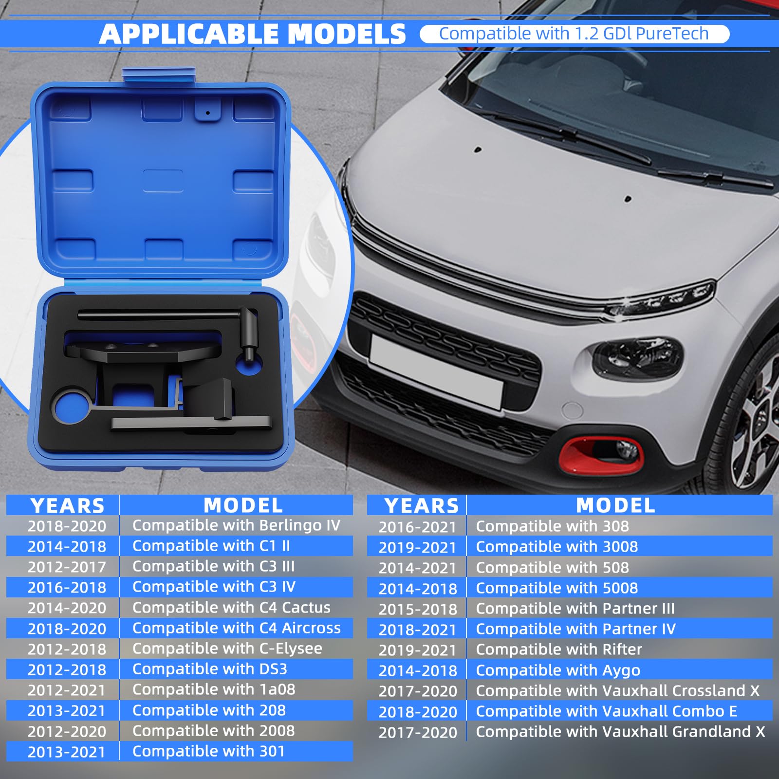 Kit di Allineamento Distribuzione PSA 1.2 Puretech, Strumento Professionale con Pignone di Allineamento, Controllo della Cinghia Compatibile con Peugeot Opel 1.2L Turbo Per Berlingo, C1, C3 Aircross